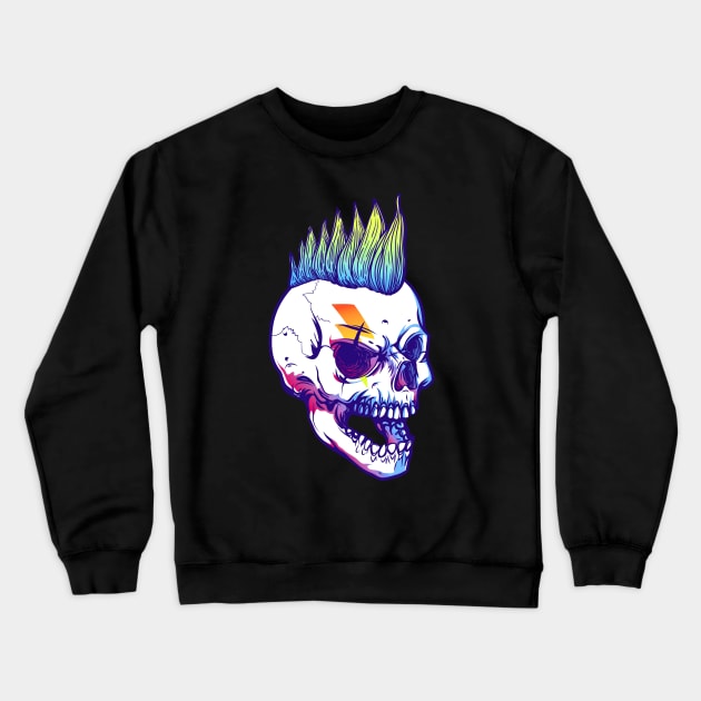 Punk Mohawk Skull Crewneck Sweatshirt by machmigo